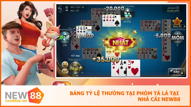 Phỏm Tá Lả Tại New88 - Đấu Trí Cực Đỉnh, Ăn Tiền Cực Nhanh 4 Bảng tỷ lệ thưởng tại phỏm tá lả tại nhà cái New88