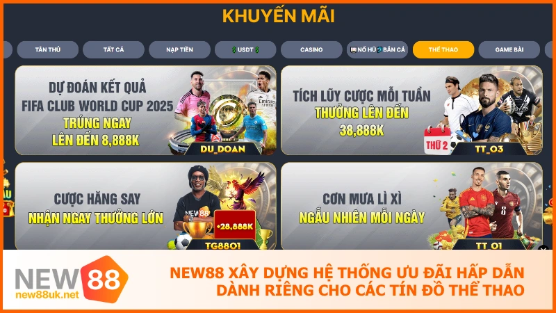 NEW88 xây dựng hệ thống ưu đãi hấp dẫn dành riêng cho các tín đồ thể thao